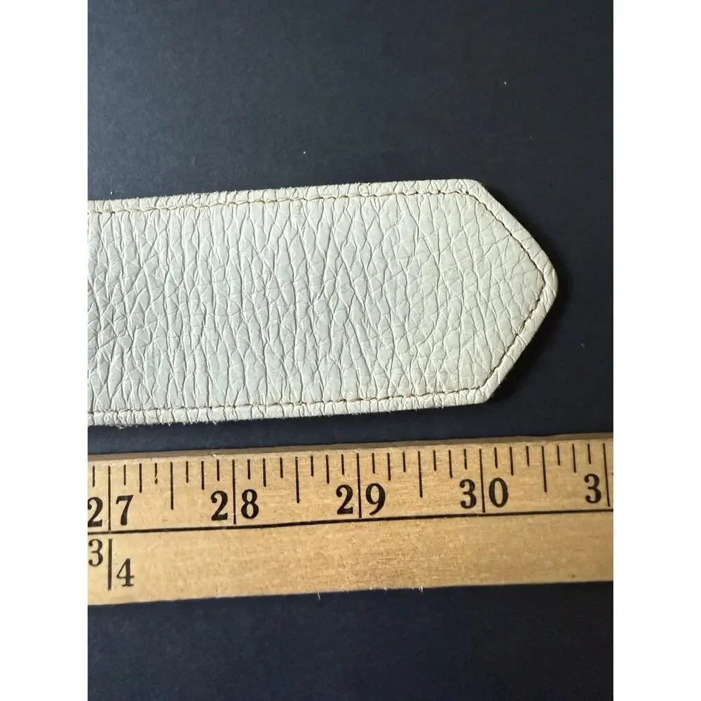 Vintage Astor Germany Leather Wide White Belt Rectangle Buckle Womens Size 26
